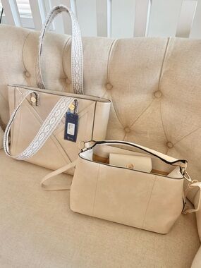 DS Bags 2-Piece Beige Tote & Crossbody Set NWT Neutral Boho Handbag Bundle